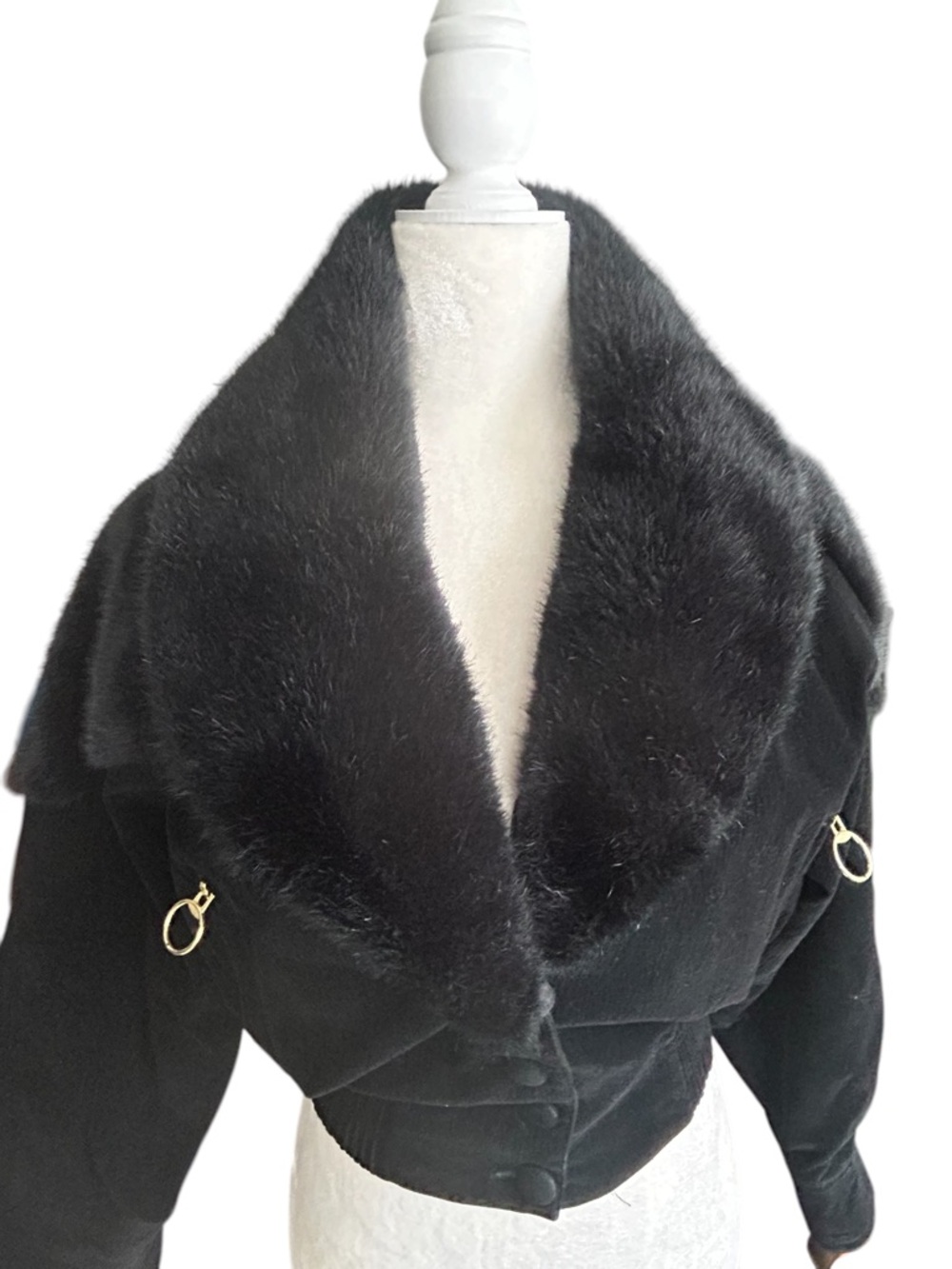 Faux Suede Cropped Jacket w/ Removable Faux Fur Collar | Luxe Statement- Small - Picture 12 of 12